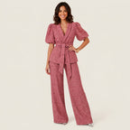 Women's Kimono Jacket & Wide-Leg Trouser Co-ord Set – Geometric Print