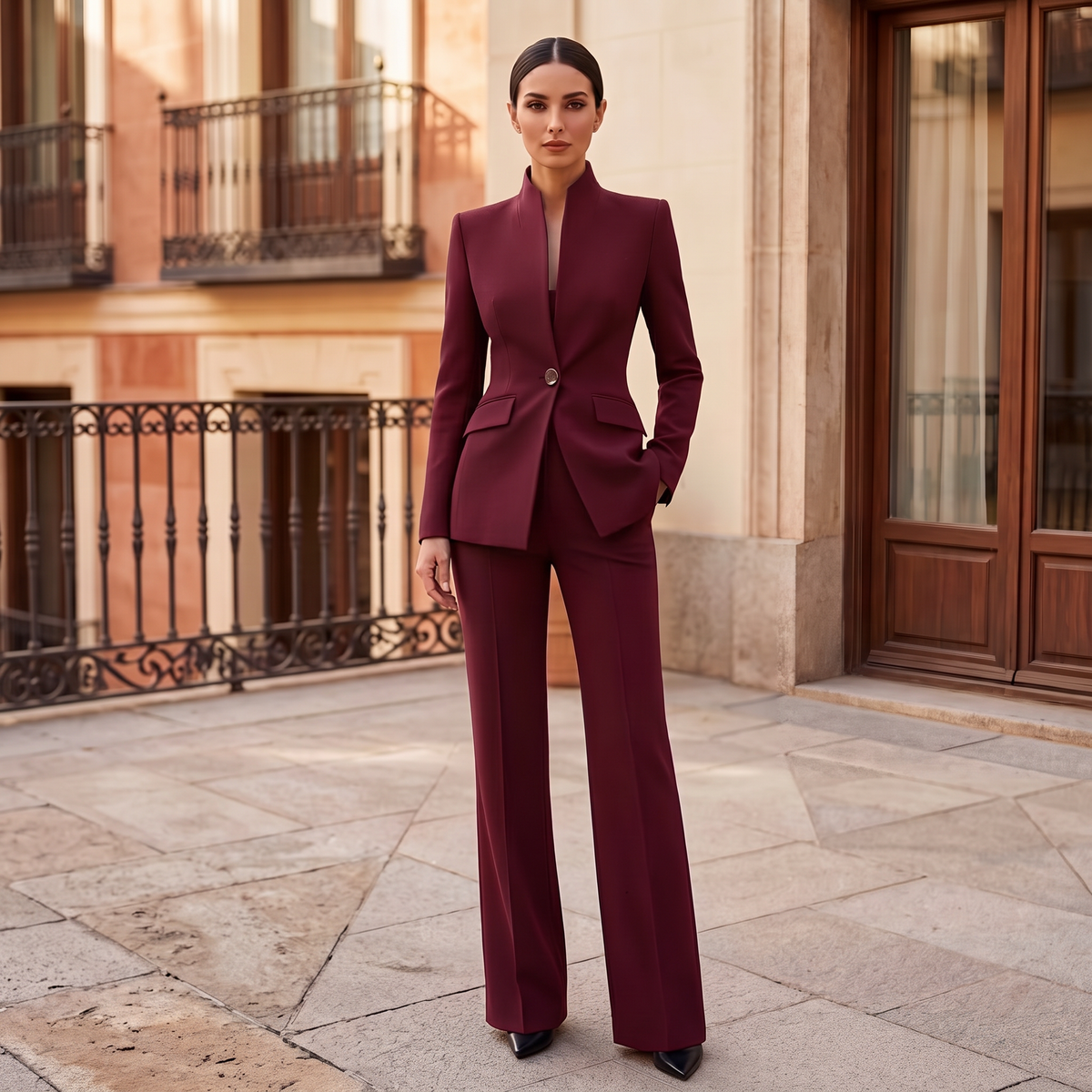 Women's Tailored Blazer Suit Set - Jacket and Trousers