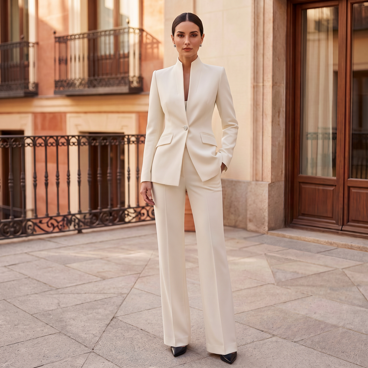 Women's Tailored Blazer Suit Set - Jacket and Trousers