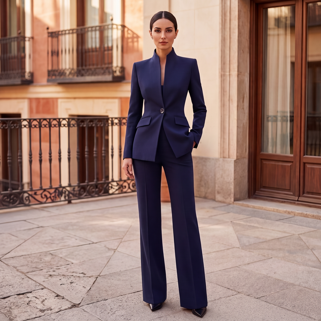 Women's Tailored Blazer Suit Set - Jacket and Trousers