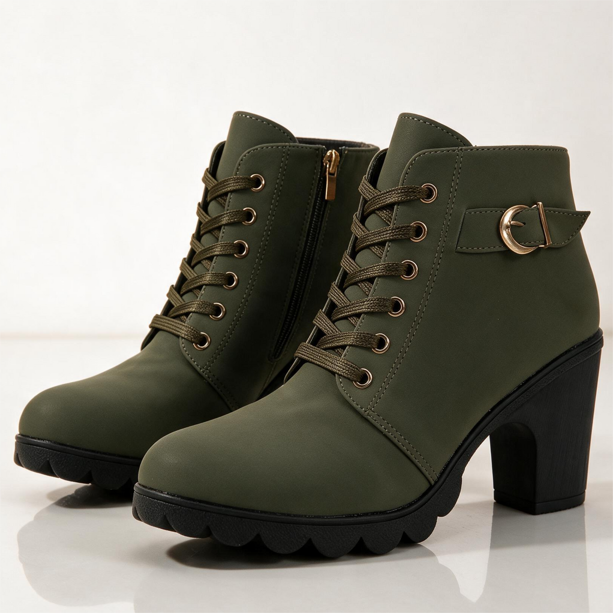Women's Ankle Boots with Block Heel and Platform Sole