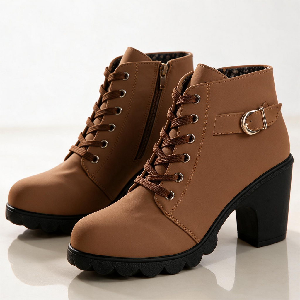Women's Ankle Boots with Block Heel and Platform Sole