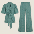 Women's Kimono Jacket & Wide-Leg Trouser Co-ord Set – Geometric Print