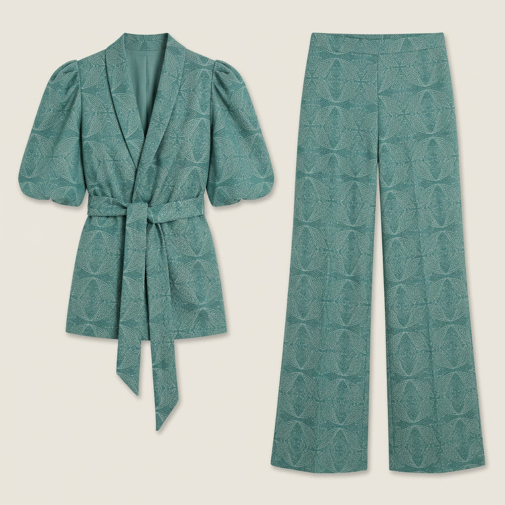 Women's Kimono Jacket & Wide-Leg Trouser Co-ord Set – Geometric Print