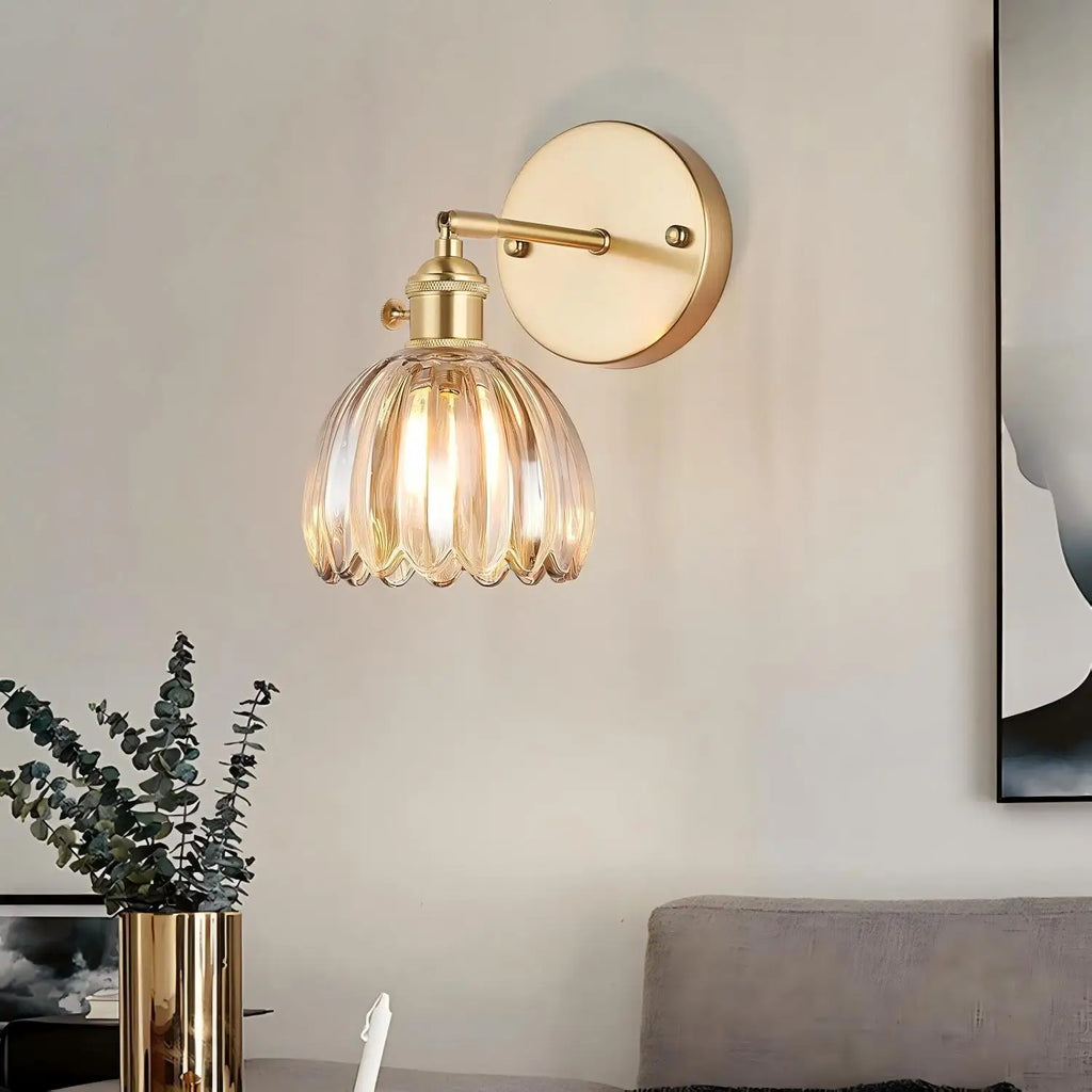 Tulip Glass Wall Sconce - Retro Metal Wall Light for Bedroom & Hallway