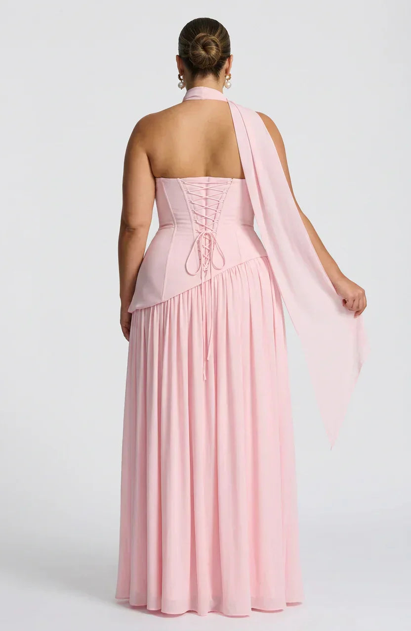 Women's Maxi Dress - Strapless Colorblock Style with High Side Slit