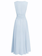 Chiffon A-line maxi dress showing flowing skirt movement