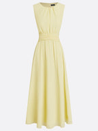 Sleeveless ruched A-line maxi dress in fuchsia, front view