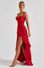 Maxikleid mit Rüschenabschluss - Cecile LavelleDunkelrot