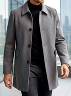 Men's Relaxed Fit Wool Overcoat with Classic Collar