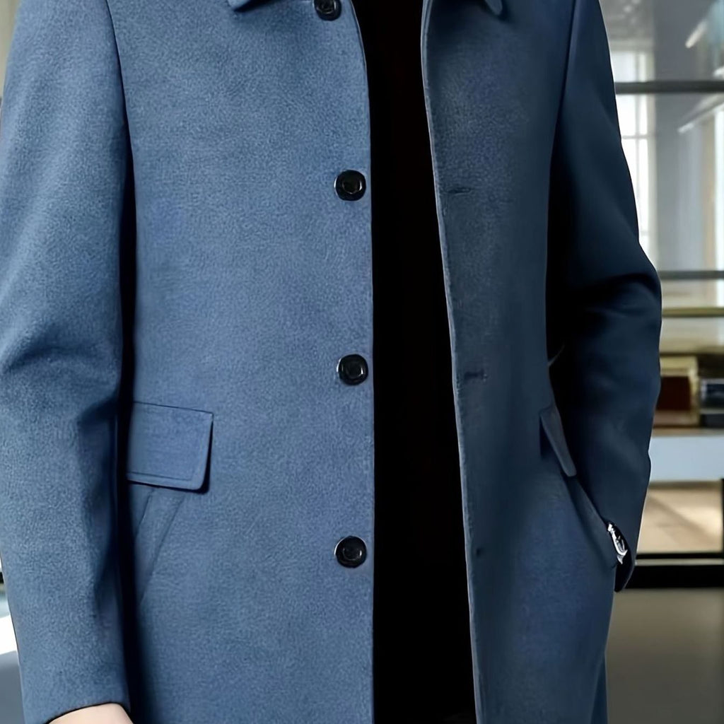 Men's Relaxed Fit Wool Overcoat with Classic Collar
