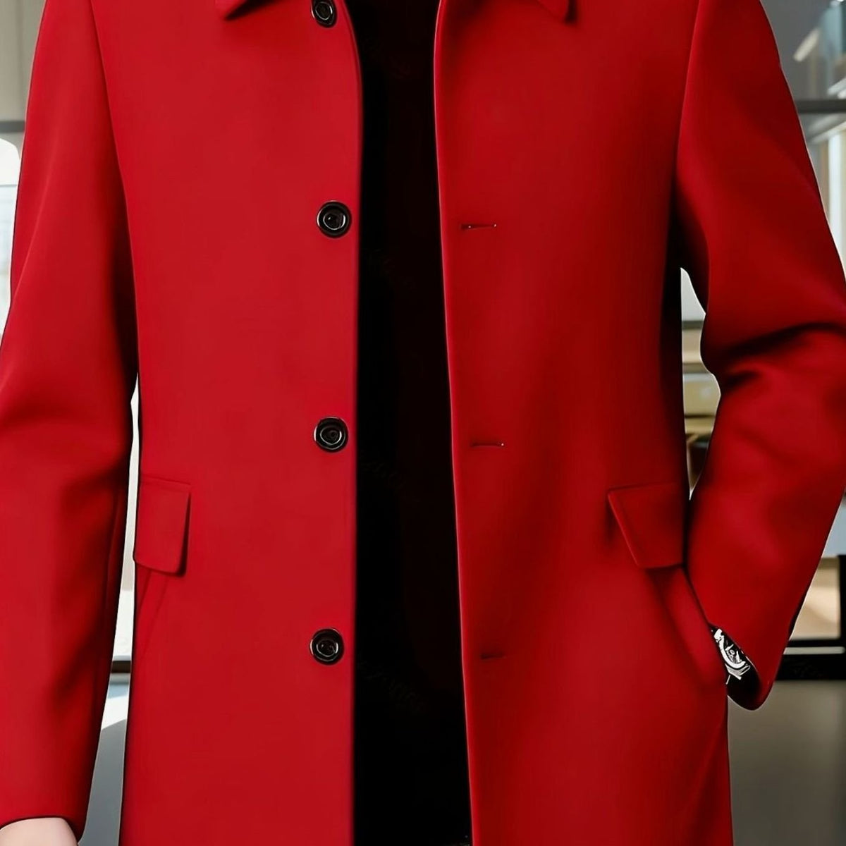 Men's Relaxed Fit Wool Overcoat with Classic Collar