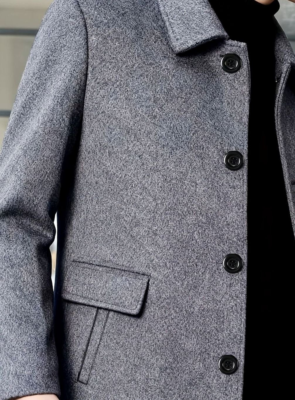 Men's Relaxed Fit Wool Overcoat with Classic Collar