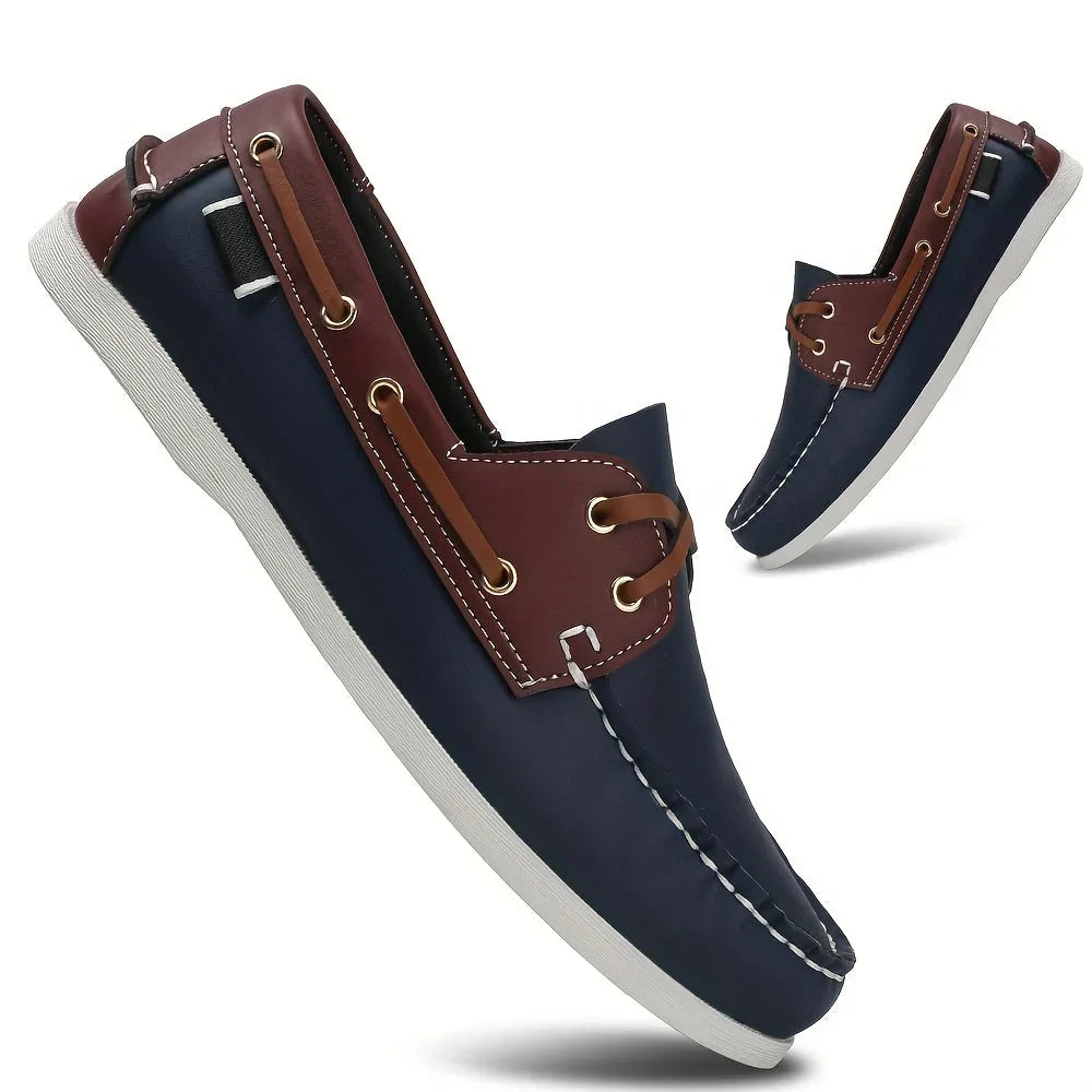 Men's Round-Toe Boat Shoes with Lace Detail