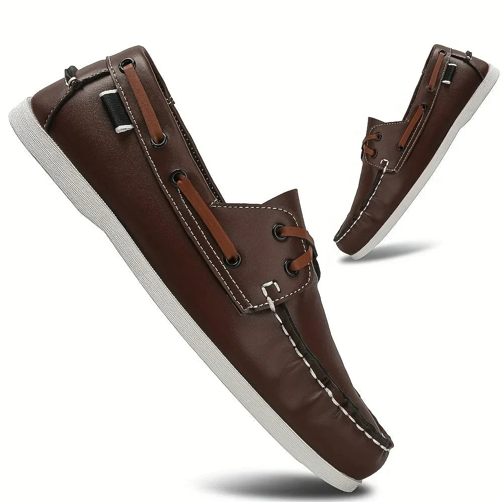 Men's Round-Toe Boat Shoes with Lace Detail