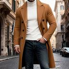 Men's Double-Breasted Wool Overcoat - Tailored Long Coat
