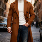 Men's Double-Breasted Wool Overcoat - Tailored Long Coat