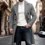 Men's Double-Breasted Wool Overcoat - Tailored Long Coat
