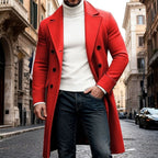 Men's Double-Breasted Wool Overcoat - Tailored Long Coat