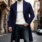Men's Double-Breasted Wool Overcoat - Tailored Long Coat