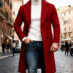 Men's Double-Breasted Wool Overcoat - Tailored Long Coat
