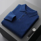 Men's Long-Sleeve Cashmere Jumper with Button-Down Polo Collar
