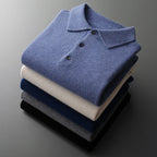 Men's Long-Sleeve Cashmere Jumper with Button-Down Polo Collar