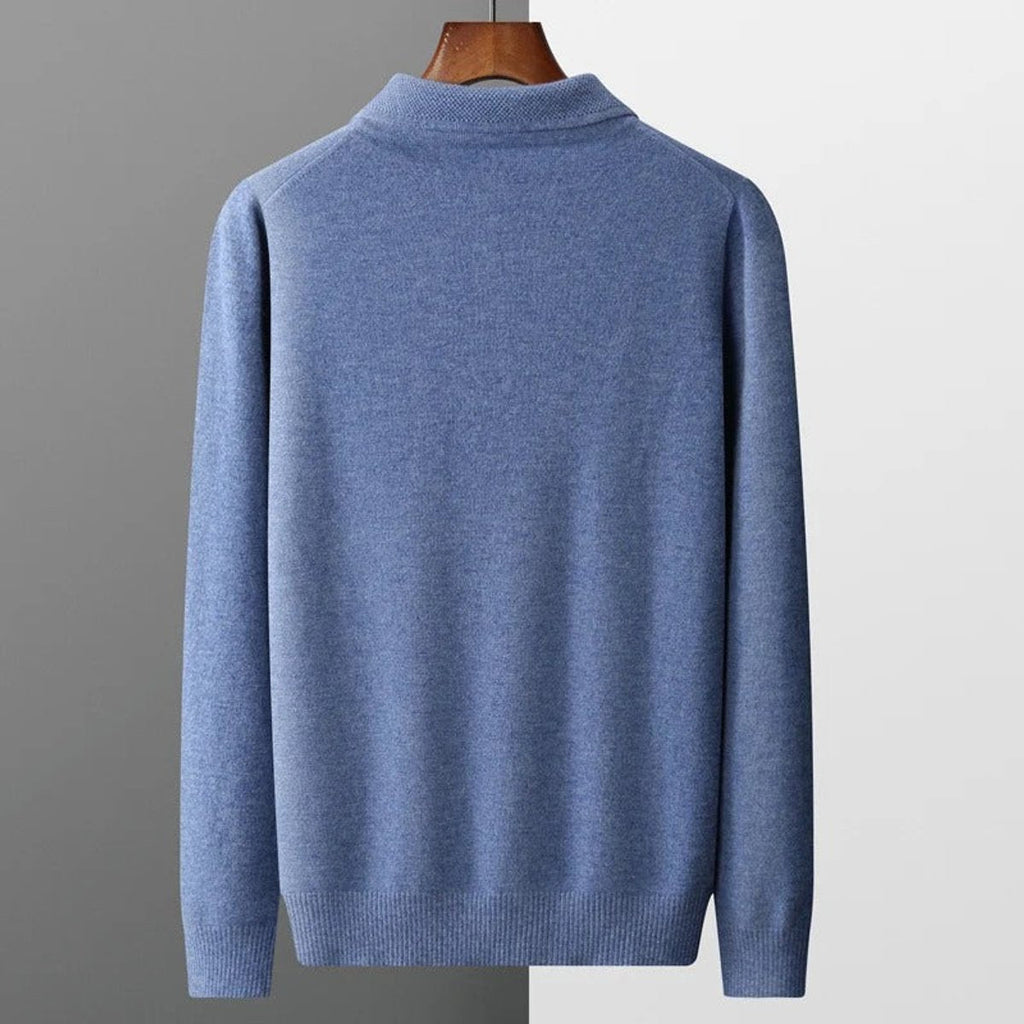 Men's Long-Sleeve Cashmere Jumper with Button-Down Polo Collar