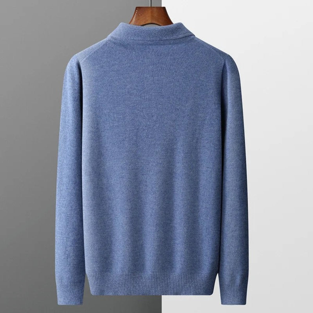 Men's Long-Sleeve Cashmere Jumper with Button-Down Polo Collar