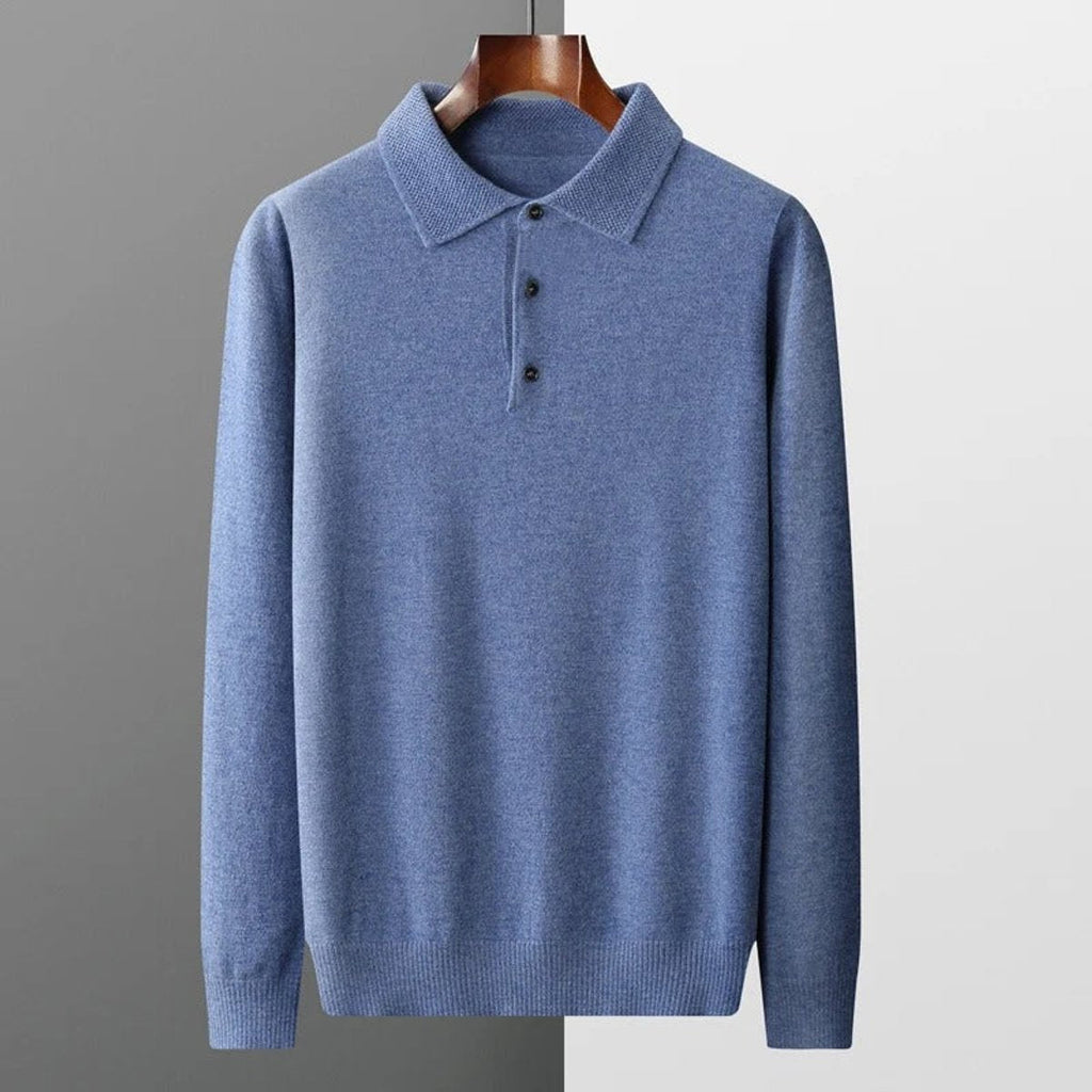Men's Long-Sleeve Cashmere Jumper with Button-Down Polo Collar