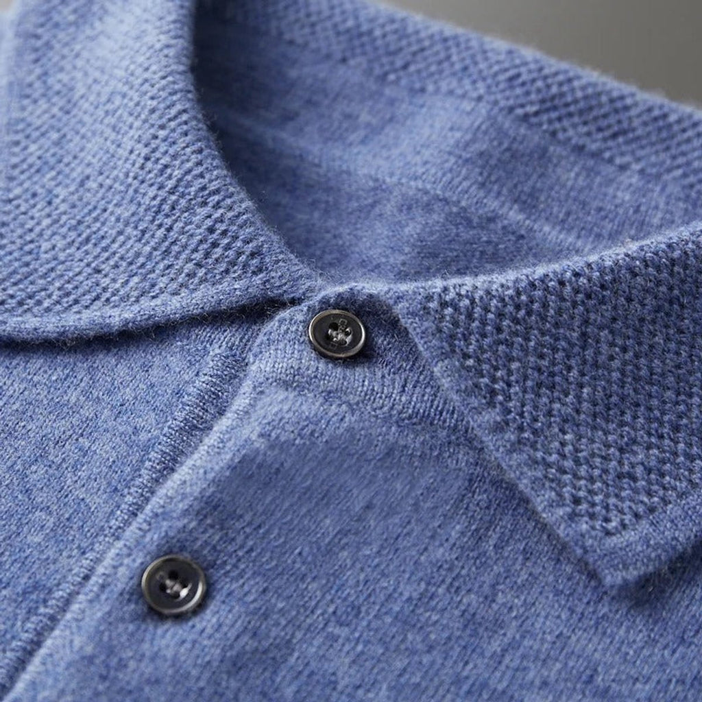 Men's Long-Sleeve Cashmere Jumper with Button-Down Polo Collar