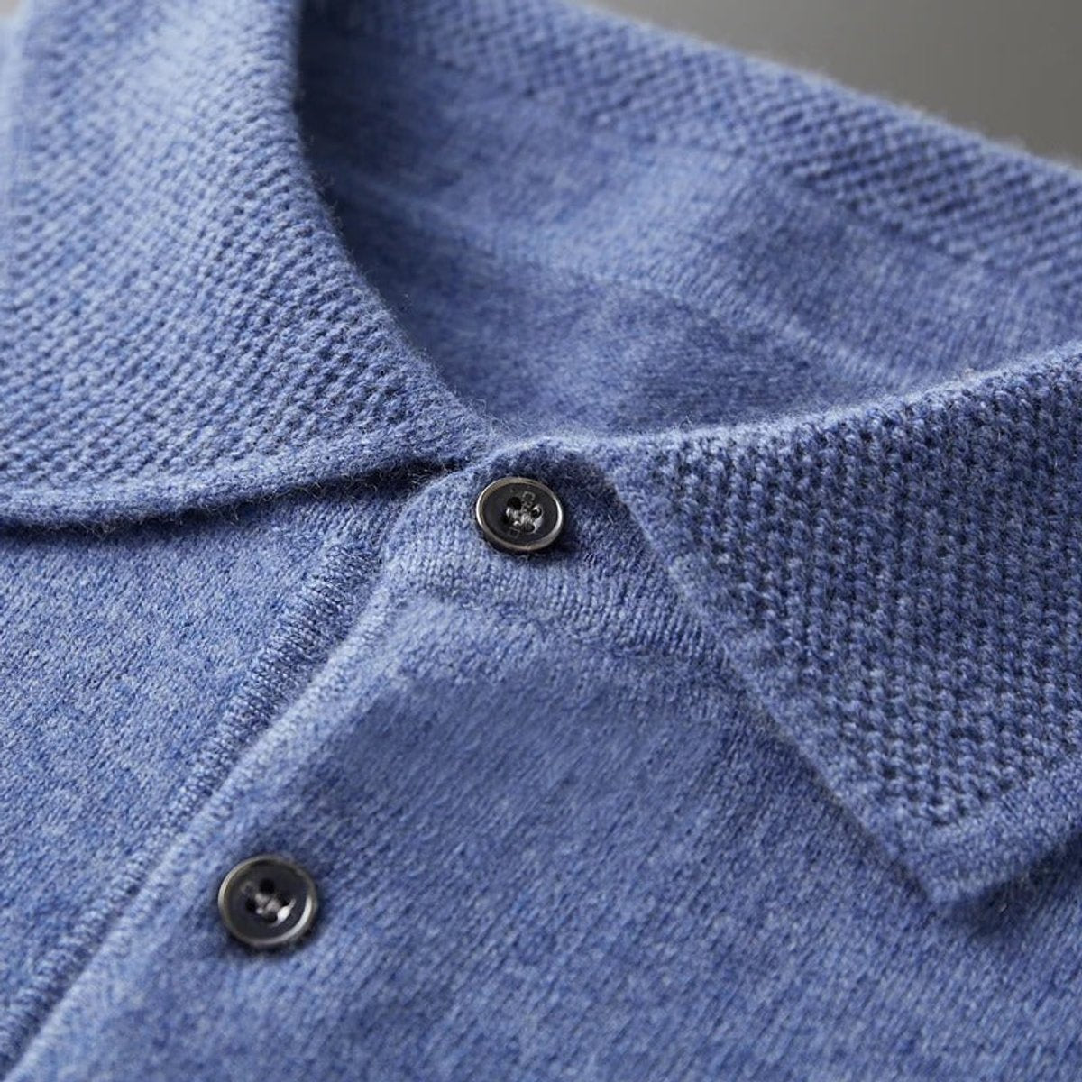 Men's Long-Sleeve Cashmere Jumper with Button-Down Polo Collar