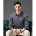 Men's Long-Sleeve Cashmere Jumper with Button-Down Polo Collar