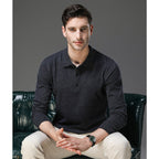 Men's Long-Sleeve Cashmere Jumper with Button-Down Polo Collar