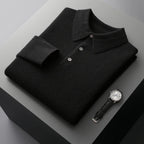 Men's Long-Sleeve Cashmere Jumper with Button-Down Polo Collar