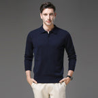 Men's Long-Sleeve Cashmere Jumper with Button-Down Polo Collar