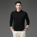 Men's Long-Sleeve Cashmere Jumper with Button-Down Polo Collar