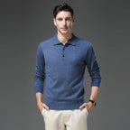 Men's Long-Sleeve Cashmere Jumper with Button-Down Polo Collar