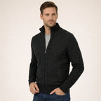 Men's Full-Zip Merino Wool Jumper with Mock Neck Collar