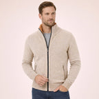 Men's Full-Zip Merino Wool Jumper with Mock Neck Collar