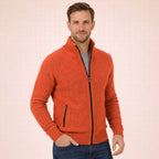 Men's Full-Zip Merino Wool Jumper with Mock Neck Collar