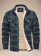 Men's Sherpa Lined Flannel Shirt Jacket Fleece Plaid Overshirt - Green