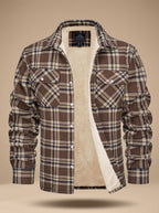 Men's Sherpa Lined Flannel Shirt Jacket Fleece Plaid Overshirt - Khaki