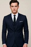 Men's Slim-Fit Three-Piece Single-Breasted Formal Suit - Navy Blue