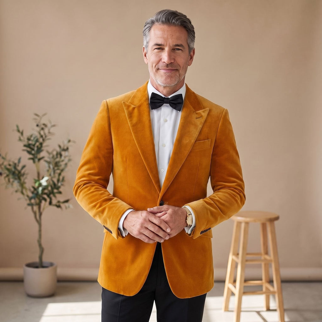 Men's Tailored-Fit Velvet Formal Blazer Jacket