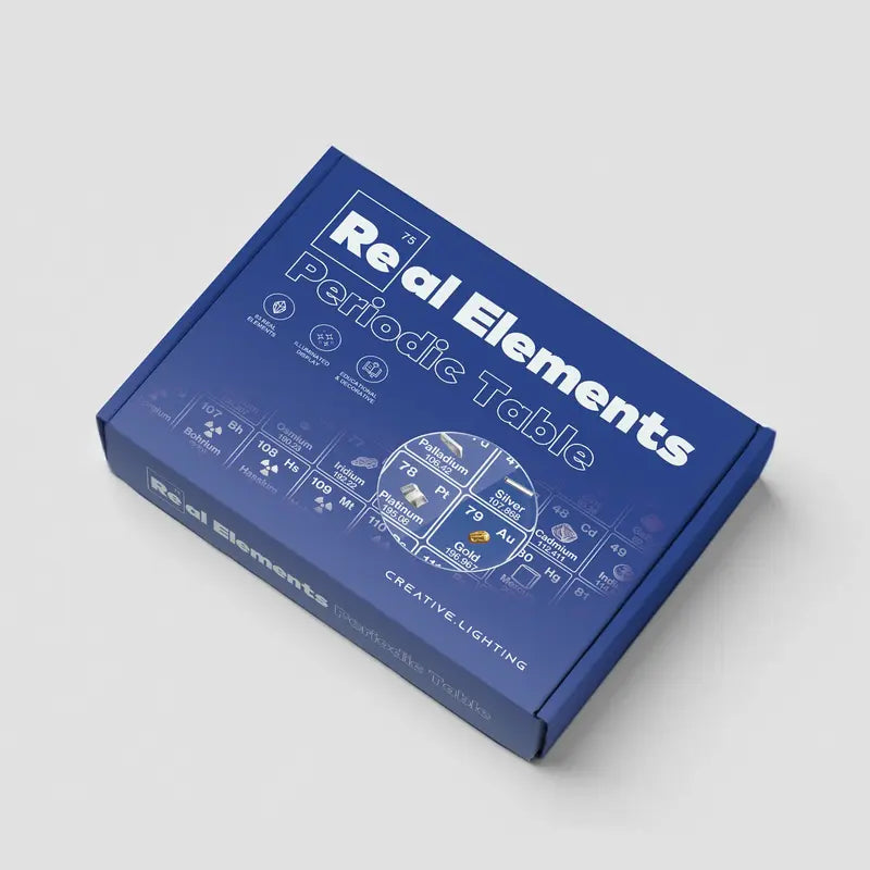 Periodic Table Display with 83 Real Elements - LED Illuminated Acrylic Case