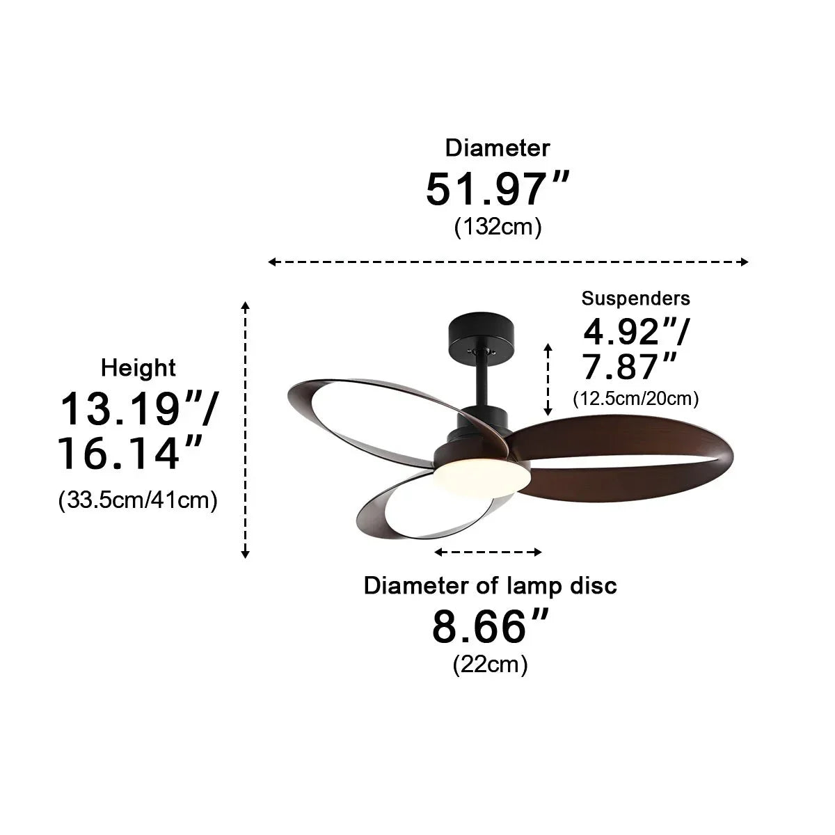 Ceiling Fan with Wooden Blades and Dimmable LED Light