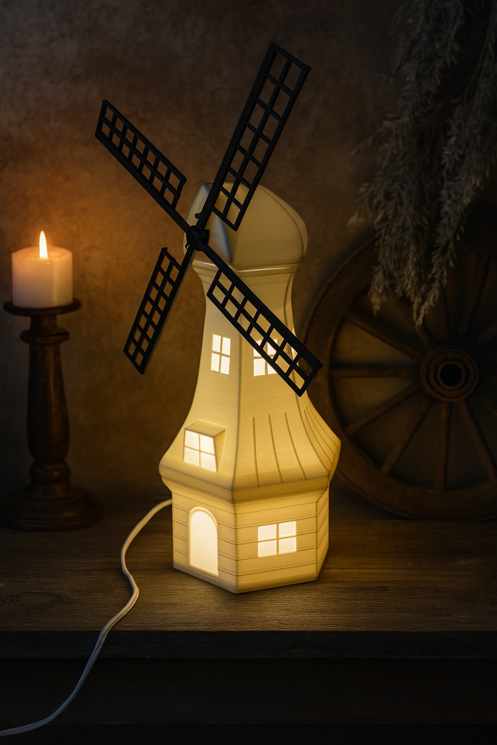 Mill Decorative Table Lamp in the Shape of a Windmill – Unique Ambient Lamp with Warm Light