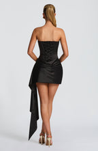 Women's Strapless Mini Dress with Scarf Neckline Detail