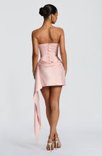 Women's Strapless Mini Dress with Scarf Neckline Detail